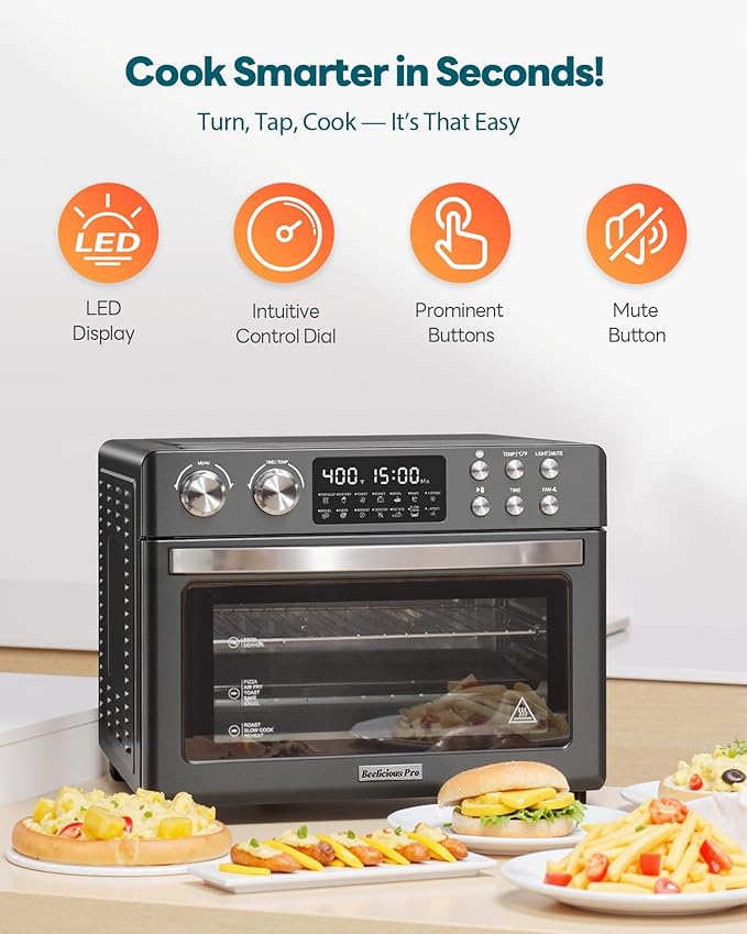28QT Air Fryer Toaster Oven Combo, Large 12-in-1 Convection Countertop Oven with Next-Gen HeatWave Convection, 3-Layer Cooking, Rotisserie for Chicken, Fits 11" Pizza, Full Accessories, Sparkle Black