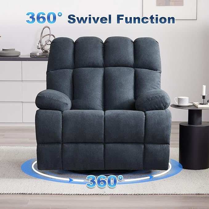 2PCS Oversized Recliner Chair, 360° Swivel Rocker Recliner for Big Man, Extra Wide Manual Recliner, Overstuffed Soft Rocking Sofa Chair for Living Room(Grey)