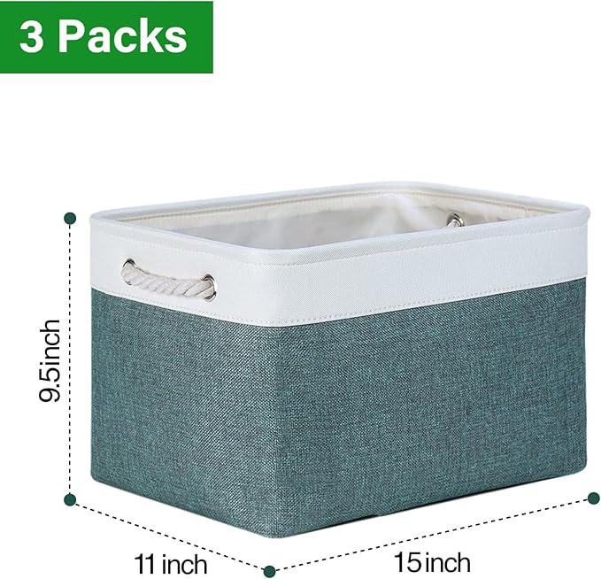 Bidtakay Fabric Storage Baskets for Shelves 3 Pack Large Storage Bins for Organizing Linen Collapsible Organizer for Closet-Deep Green