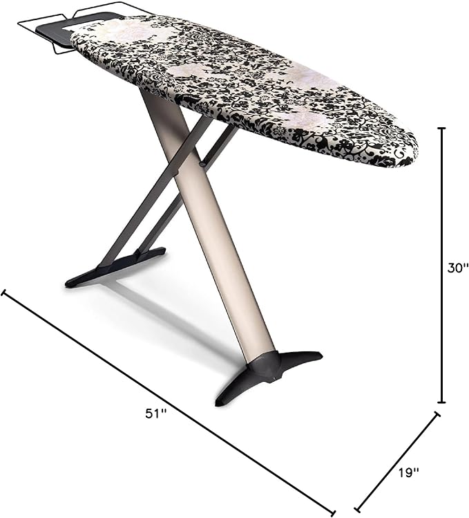 Bartnelli Pro Luxury Ironing Board - Extra Wide 62x19” Steam Iron Rest, Adjustable Height, T-Leg Foldable, European Made