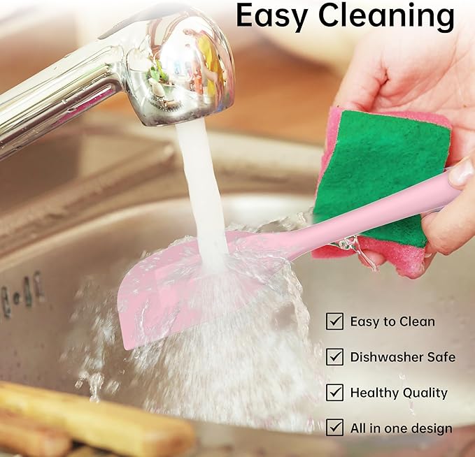 Barsone 5-Piece Silicone Spatula Set（ Heat Resistant 446°F Food Grade BPA Free, Nonstick Cookware Safe Dishwasher Safe Kitchen Tools for Baking, Cooking, Stirring, Pink）