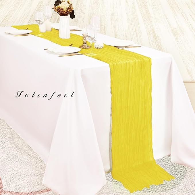 20 Pack Yellow Cheesecloth Table Runner 20 x 120 Inch Long Rustic Gauze Cheese Cloth Table Runner for Wedding 10FT Bridal Baby Shower Table Decorations Boho Fabric Sheer Birthday Party Table Decor
