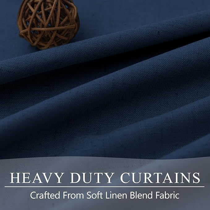 54 Inch Length Curtains for Bedroom Men Room Decor Darkening Back Tab Pleated Blackout Linen Insulated Curtain for Living Room Bathroom Wide Dark Navy Midnight Blue Drapes for Teen Boy 54 Long 2 Panel