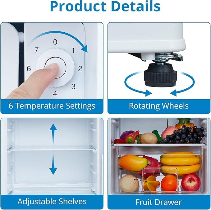 3.2 Cu.Ft Mini Fridge with Freezer, Small Refrigerator with Single Door and Adjustable Thermostat, Shelf, Energy Efficient, Compact Fridge for Bedroom, Office，white