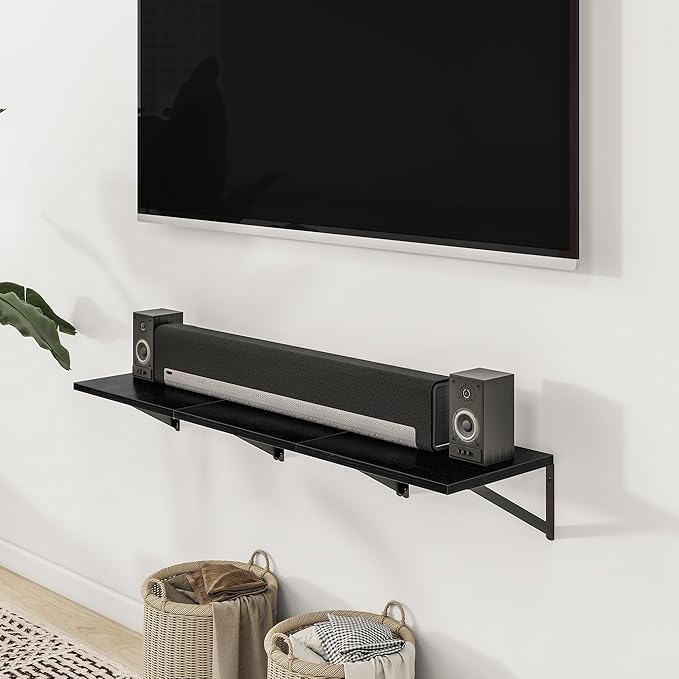 Heimlove 24" W x 12" D Wall Shelves for Books, 12 Inch Deep Floating Shelves Set of 3, Wide Floating Bookshelf with Metal Bracket for Living Room, Kitchen, Office, Bedroom and Decor Storage - Black