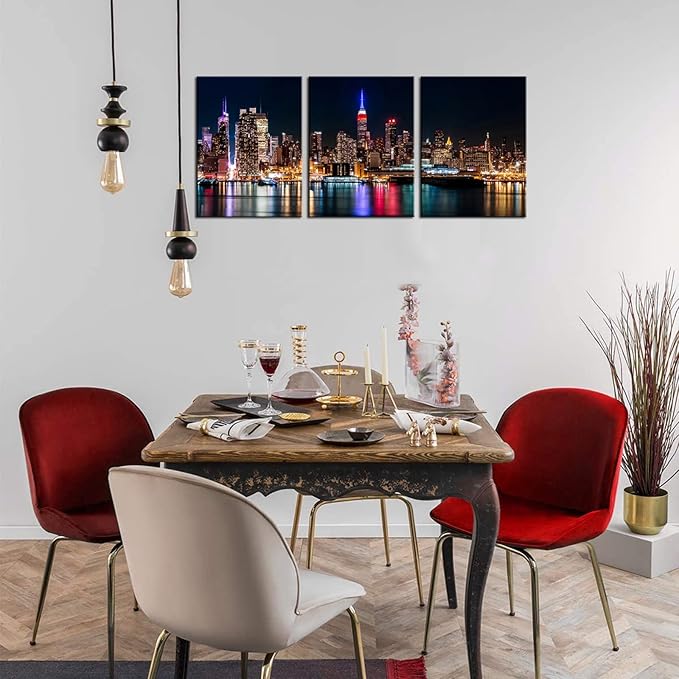 Biuteawal New York City Canvas Wall Art Manhattan Skyline Night View Picture Painting Modern Giclee Canvas Prints Home Office Living Room Wall Decoration