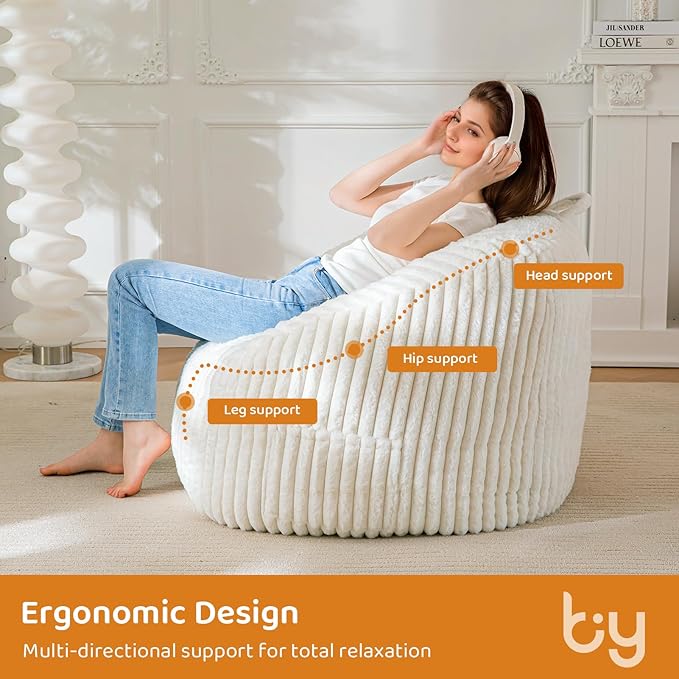 BYBYME Giant Bean Bag Chair for Adults and Kids, Large Comfy Cozy Beanbag, Floor Sofa for Teens, Living Room, Gaming, Reading, Beige