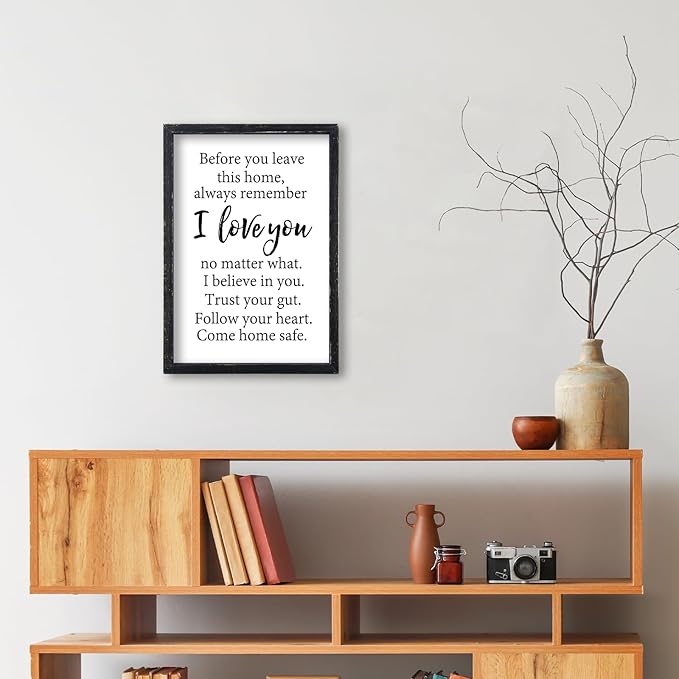 Before You Leave This Home Sign Wall Decor 16x11 Inch I Love You Inspirational Entryway Wood Framed Wall Hang Art (Black)