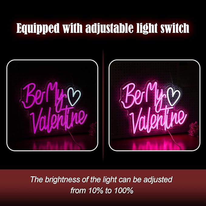 Be My Valentine Neon Sign Dimmable Pink LED Letters Light Up sign for Wall Decor USB Valentine Neon Light for Valentine's Day Lover Gift Bedroom Atmosphere Decor(12.6 * 16.5In)