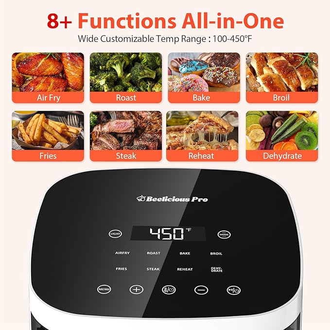 Air Fryer, Beelicious 8-in-1 Smart Compact 4QT Air Fryers, with Viewing Window, Shake Reminder, 450°F Digital Airfryer with Flavor-Lock Tech, Dishwasher-Safe & Nonstick, Fit for 1-3 People, White