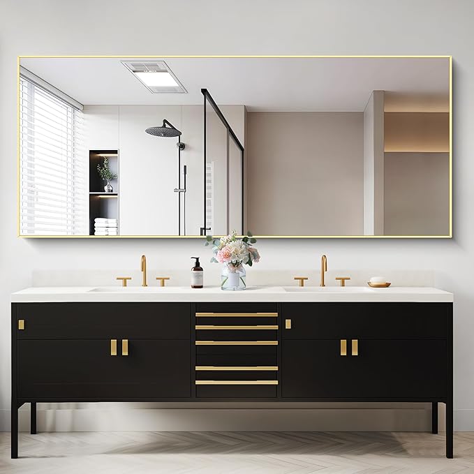 30x72inch Bathroom Mirror, Gold Rectangle Mirror with Thin Metal Frame, Large Rectangular Wall Mirrors for Bathroom, Living Roomm, Hair Salon, Big Farmehouse Mirror Hang Horizontal/Vertical