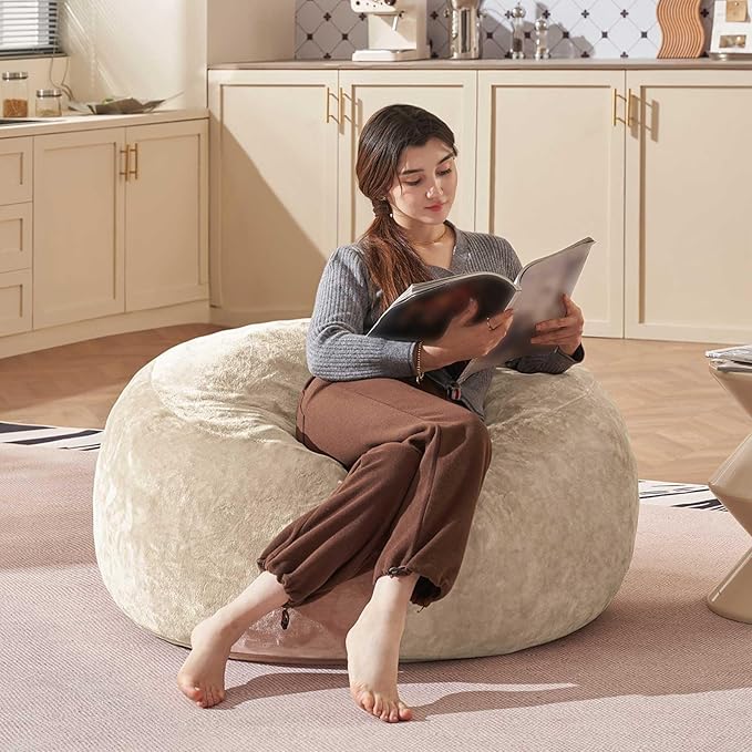 Bean Bag Chair 3Ft, Memory Foam Filled, Large Beanbag Chairs for Adults and Teens, Soft Sofa with Removable Flannel Cover, Round Couch for Living Room Bedroom College Dorm (Apricot, 3FT-36×36"×24")