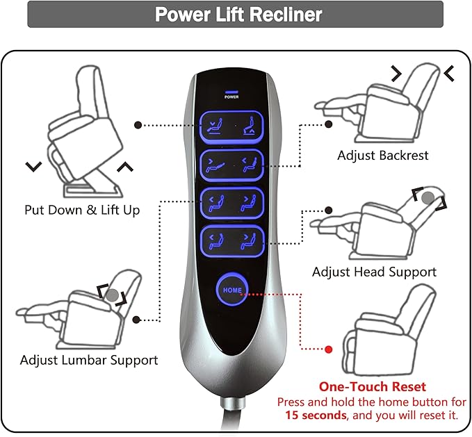 4 OKIN Motor Power Lay Flat Lift Recliner Chair for Elderly Adults Big and Tall Recliners with Heat Massage, Adjustable Head-Back-Lumbar-Leg-Support, Extended Footrest, 2 Cup Holders