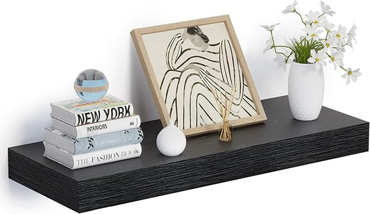 Heimlove 24 x 12 Inch Deep Floating Shelves Wall Mounted with Invisible Brackets,Storage Hanging Shelf for Wall Decor in Bathroom, Bedroom, Toilet, Kitchen, Living Room, Office Set of 1 (Black)