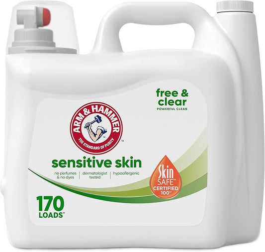 ARM & HAMMER Sensitive Skin Free Clear, 170 Loads Liquid Laundry Detergent, 170 Fl oz