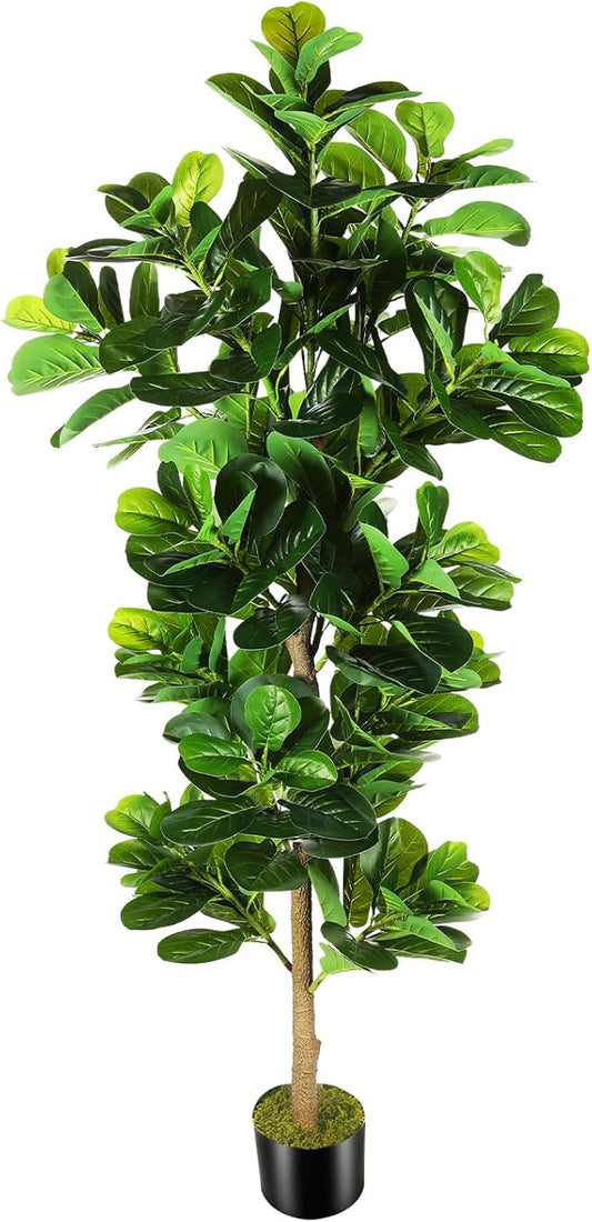 7.3ft Artificial Fiddle Leaf Fig Tree (87in) with Plastic Nursery Pot Faux Tree, Ficus Lyrata Fake Plant for Office House Farmhouse Living Room Home Decor (Indoor/Outdoor)