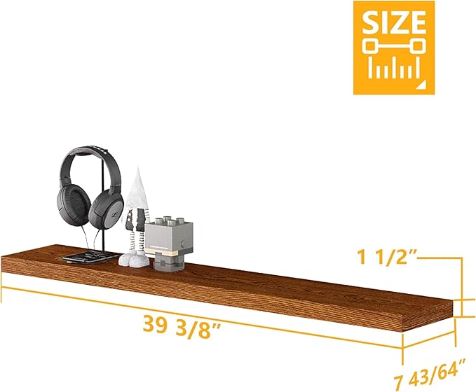 BAMEOS Floating Shelves,40 in W x 8in D Wall Mounted Wooden Shelves with Invisible Brackets Set of 2, Hanging Wall Shelves Decoration for Bedroom, Bathroom, Living Room and Kitchen