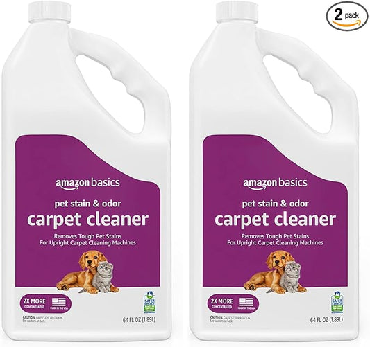 Amazon Basics Pet Stain & Odor Carpet Stain Remover Cleaner, Fresh Scent, 64 fl oz (Pack of 2)