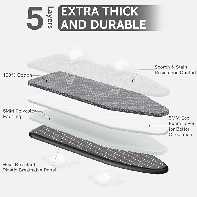 APEXCHASER Full Size Ironing Board with Iron Rest, Lightweight Iron Board with Height Adjustable, Extra Thick Heat-Resistant Cover with Padding, Heavy-Duty Sturdy Metal Legs, 43x13 Grey