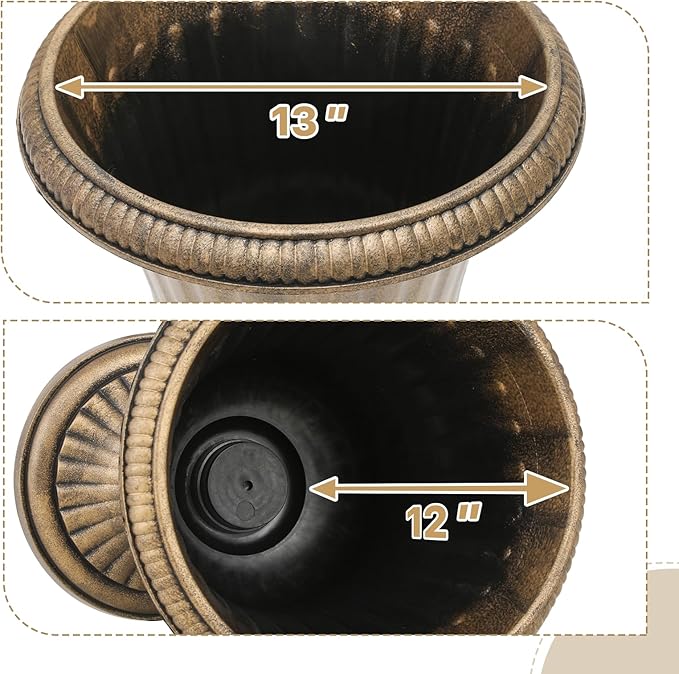 Athena Collection 20''H Garden Plastic Urn Vintage Tall Planter Urn Patio Large Flower Pot Porch Planter Large Planter for Indoor Outdoor Plant, Bronze