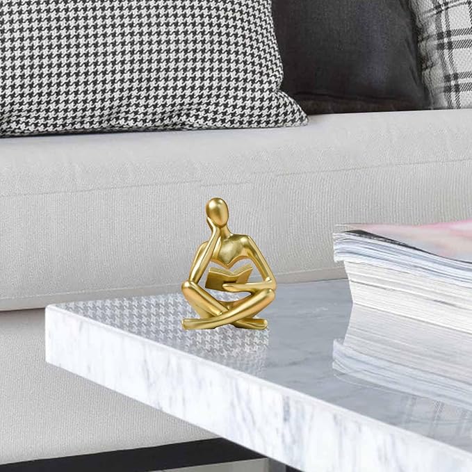 Bookshelf Decor Thinker Statue - Abstract Style Thinker Sculptures Modern Aesthetic Figurine Decoration Statues for Home Decor-Zuo Si-Gold