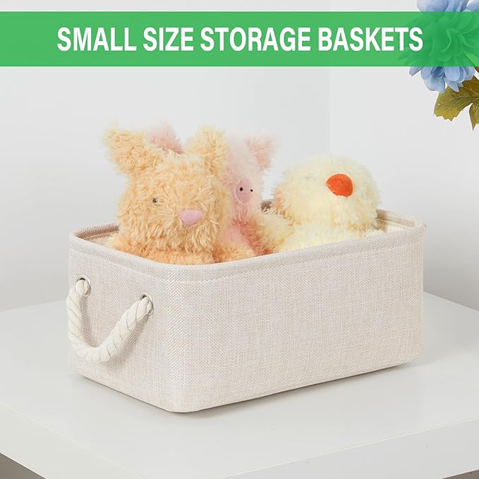 Bidtakay Small Storage Bins for Shelves 3 Pack Fabric Storage Baskets for Organizing 12x8x5 Inch Closet Storage Bins Linen Collapsible Organizer for Closet-Light Biege