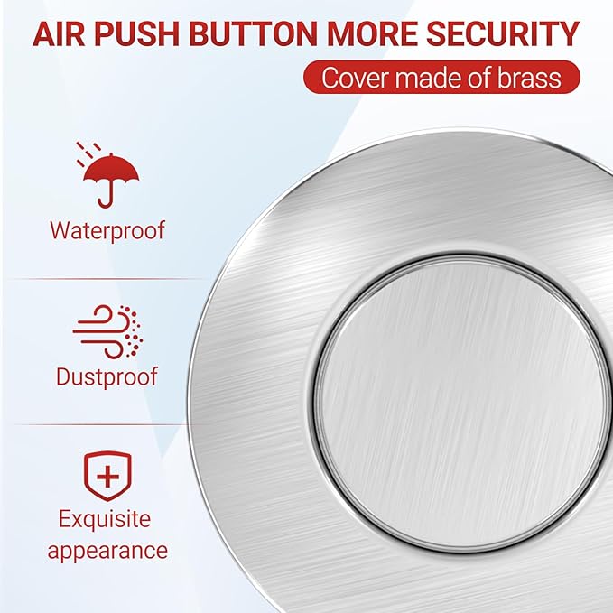 APIELE Garbage Disposal Air Switch Kit, Sink Top Push Button Switch for Food Waste Disposer, UL Listed 3.6" Long On/Off Air Button (Stainless Steel)