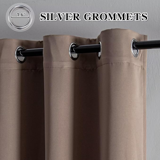 Blackout Curtains 72 Inch Length for Bedroom, Thermal Insulated Blackout Curtains 2 Panels Set, Solid Grommet Privacy Room Darkening Drapes for Living Room Windows(W52 x L72, Khaki)
