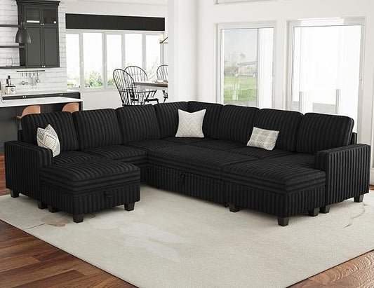 Belffin Oversized Sofa Bed Modular Sectional Sleeper Sofa with Pull Out Bed L Shaped Couch with Storage Chaise Black Couch