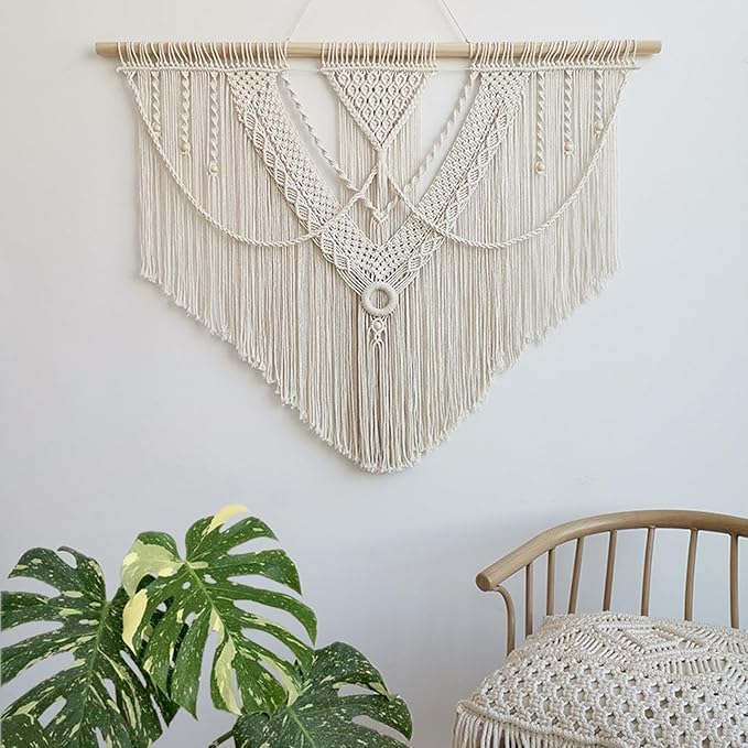 Achart Macrame Wall Hanging Large- Boho Wall Decor- large wall art- Wall Decor Living Room- Macrame Tapestry Boho Decor for Bedroom (Triangle)