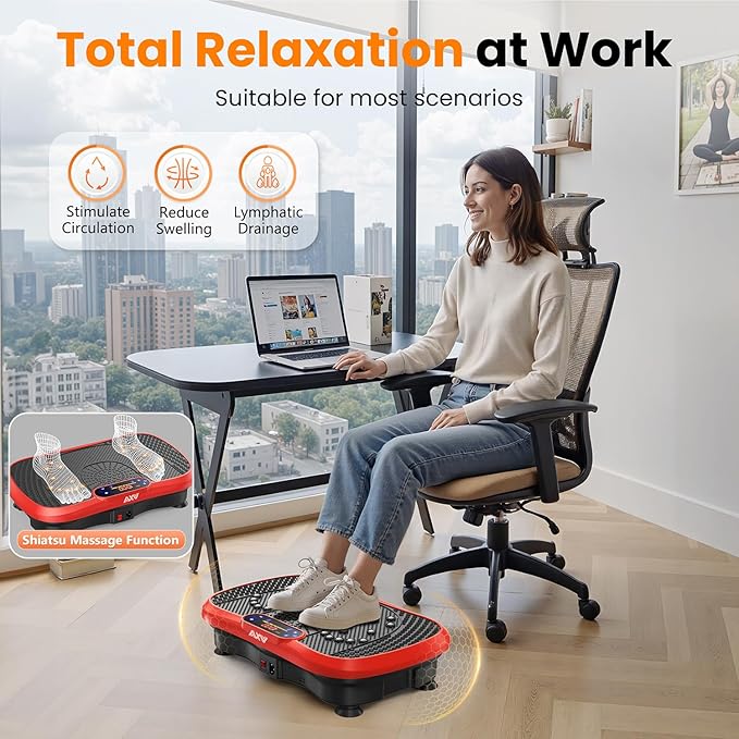AXV Vibration Plate Fitness Platform Exercise Machine Vibrating Lymphatic Drainage Shaking Full Body Shaker Workout Vibrate Stand Shake Board Sport Gym for Weight Loss Fat Burner for Women Men