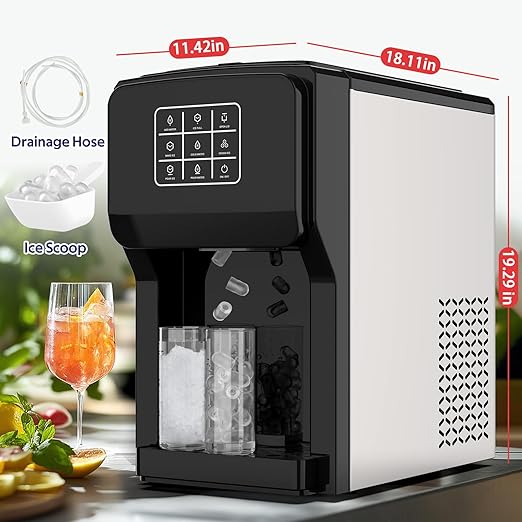 3 in 1 Water Dispenser with Ice Maker, Ice Maker Countertop, Bullet Ice, Crushed Ice, Water Cooler, 44Lbs/24H, 12 Ice/6Min, Self-Cleaning, 4Lbs Ice Storage, Home/Kitchen/Party/RV (Touchscreen)