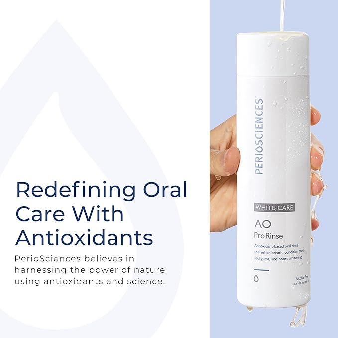 PerioSciences AO ProRinse White Care Whitening Mouthwash with Essential Oils and Antioxidants - Alcohol Free Mouthwash for Post-Whitening Enamel Protection, 10 fl oz/300ml Pack of 2