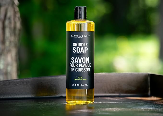 CARON & DOUCET - 100% Plant-Based Griddle Cleaning Soap and Salt Scrub Set: Best for Removing Rust & Cleaning Burnt On Food While Seasoning Griddle