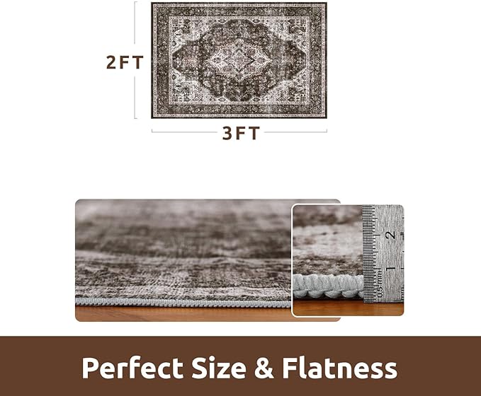 AMOAMI-2X3 Small Rug-Washable Rugs Entryway Mat Indoor-Soft Vintage Non Slip Rugs for Kitchen Laundry Room Bathroom Brick/Brown Decorative Accent Rug for in Front of Sink 24 Inch x36 Inch