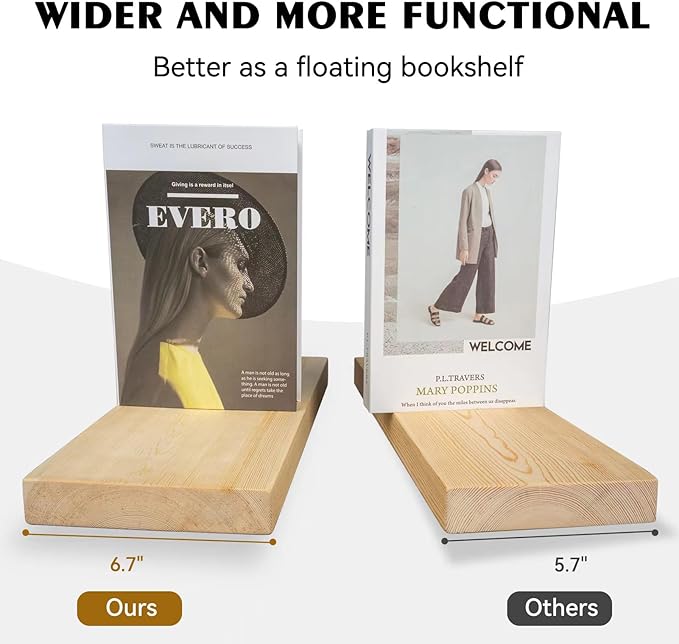 BGMG Wood Floating Shelves 36 inch, Wide Rustic Wooden Wall Shelves for Bathroom Living Room Bedroom Kitchen Farmhouse Set of 2-36x 6.7 x1.25 inch- DIY-Unfinished