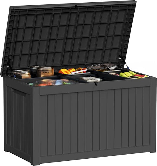 230 Gallon Deck Box Large Outdoor Storage for Patio Furniture,Outdoor Cushions,Garden Tools and Pool Supplies,Waterproof,Resin,Lockable(Black)