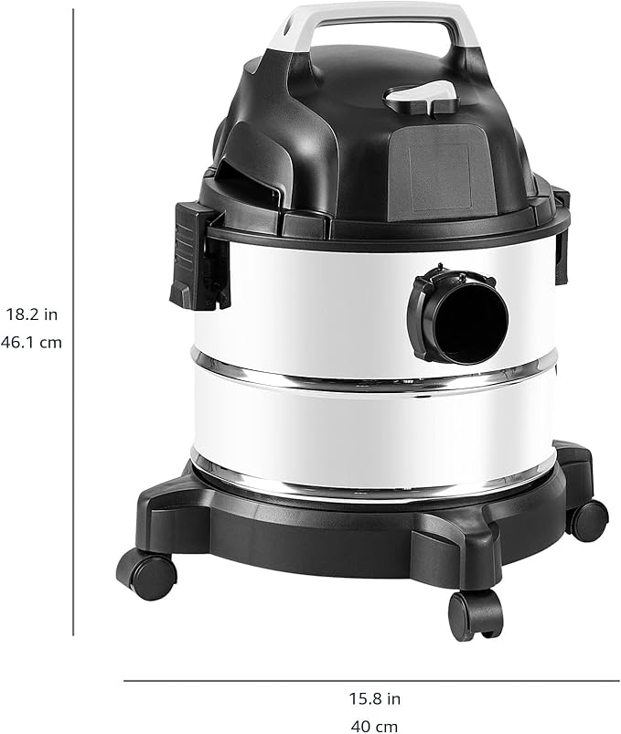 Amazon Basics Wet Dry Vacuum Cleaner, 4 gallon Shop, 3 HP Stainless Steel, Grey/Black