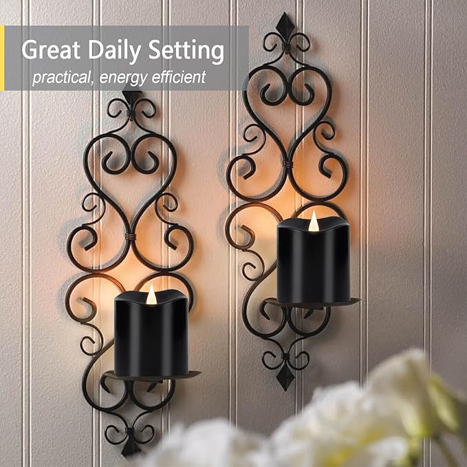 Black Flameless LED Candles, Halloween Candles Battery Operated with Remote Timer, 3D Moving Flame Flickering Last 600+ Hours, 3" x 3" Real Wax Electric Candle for Gothic Home Decor