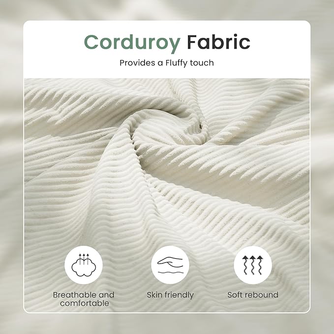 2 Pieces Corduroy Couch Set for Living Room, 6 Seats Cloud Sofa, Deep Seat Floor Couch for Bedroom, Futon Modern Sofa Bed, White Corduroy