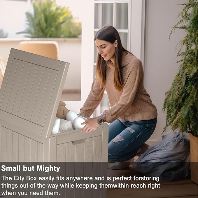 30 Gallon Deck Box Large Outdoor Storage for Patio Furniture,Outdoor Cushions,Garden Tools and Pool Supplies,Waterproof,Resin,Lockable(Grey)