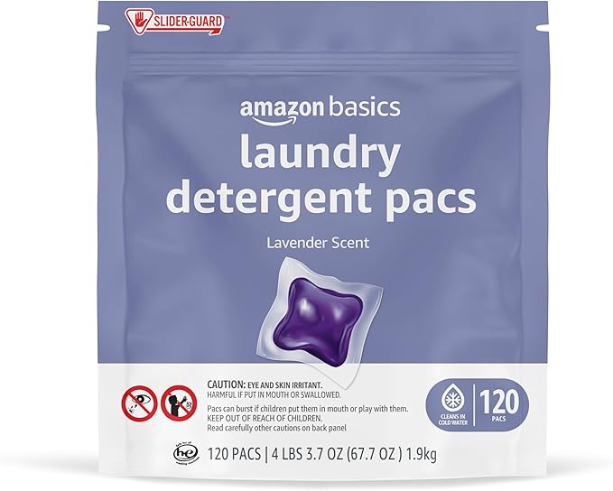 Amazon Basics Laundry Detergent Pacs, Lavender Scent, 120 Count (New Packaging)