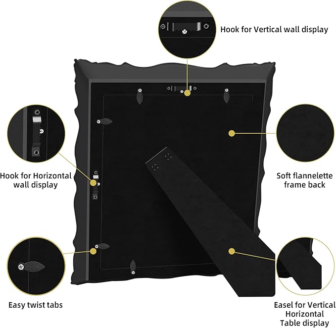 8x10 Vintage Picture Frame with Embossed Flower Design, Black Ornate Frame for 8x10 or 5x7 Pictures with White Mat, Hand-Crafted Resin Antique Frames for Tabletop & Wall Hanging, Home Decor (Black)