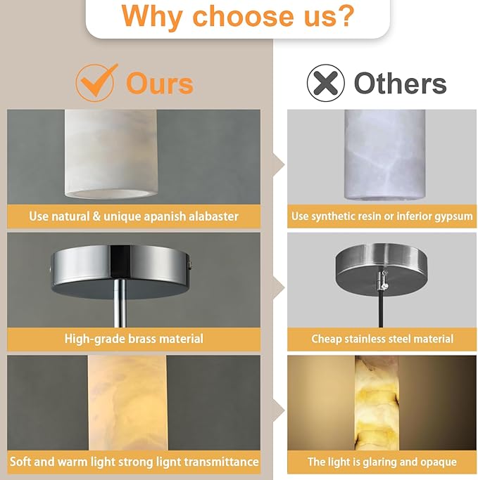 Alabaster Pendant Light Kitchen Island, H-9.5in Nickel Pendant Light Fixtures with Natural Marble Shade, Adjustable Ceiling Pendant for Dining Room, Living Room, Bedroom & Bathroom