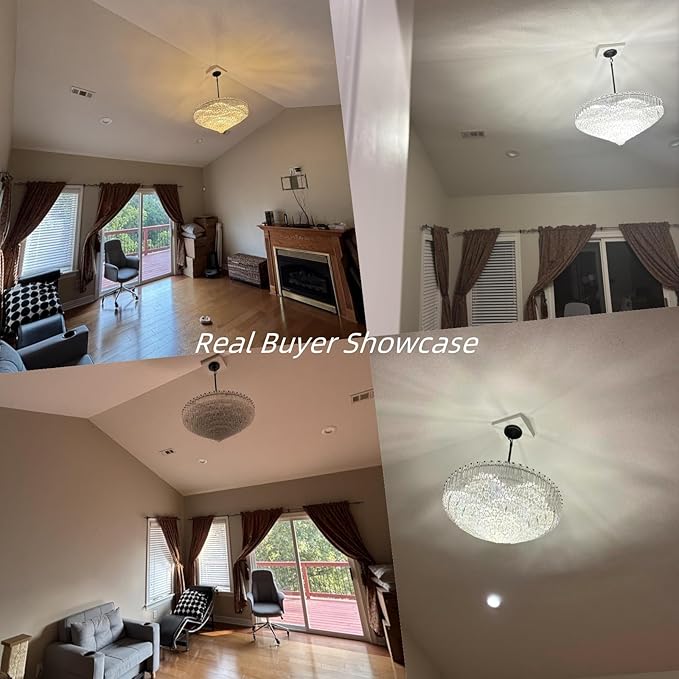 30" Modern Dining Room Chandeliers, 13-Light Clear Crystal Chandeliers, Dimmable Blown Glass Chandelier for Living Room, Round Large Chandelier for High Ceiling, Bedroom, Entryway, Staircase