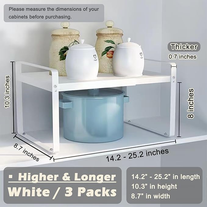 3 Pack Expandable Cabinet Shelf Organizer Kitchen Shelf Riser Stackable Pantry Shelves Kitchen Organizers and Storage Metal Spice Rack Countertop Organizer Cupboard Adjustable Shelfs Desk Rack Shelf
