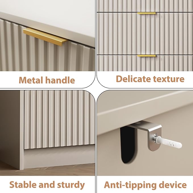 5 Drawer Dresser for Bedroom, Tall Dresser Chest of Drawers with Gold Handles, 32 Inch Wide Nightstand with for Bedroom, Living Rooms, Offices, and Entryways, Beige