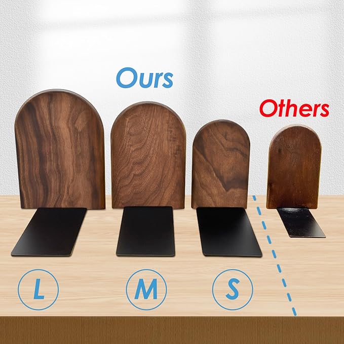 Book Ends, Sturdy Wooden Bookends for Shelves - Heavy Duty Non-Slip Book Organizers, Decorative Bookend Holders for Home Office, Library, Black Walnut Universal Economy Bookend, Small, 1 Pair