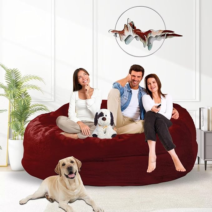 Bean Bag Chair for Adults 5FT,Soft Removable Cover for Teens/Girls Bedroom,Fluffy Giant Round Floor Beanbag Lounger Chairs (No Filler,Claret)