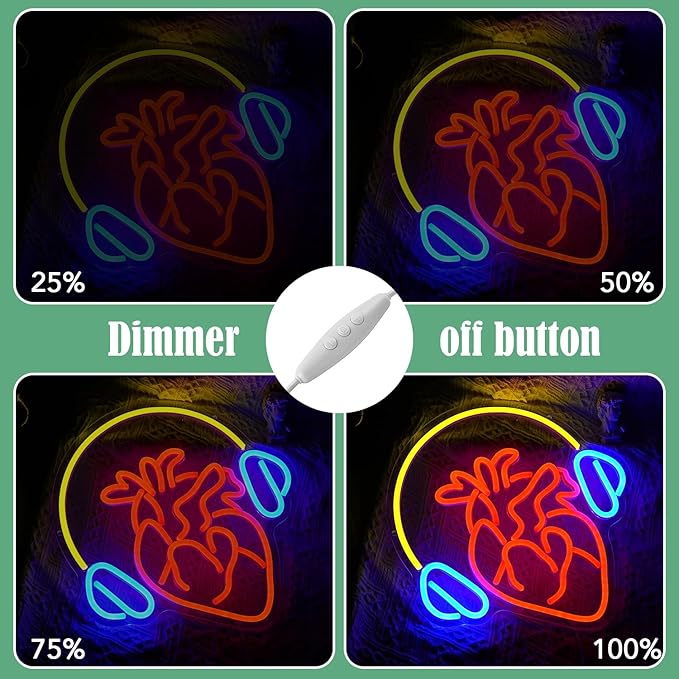 Heart With Headphone Neon Sign USB Power Music Heart Neon Light Dimmable Music Lover Led Art Sign Wall Decor for Bedroom Bar Party Studio Unique Gift for Music Enthusiasts